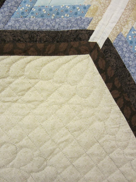 Log Cabin Star Ivory Sage Patchwork Quilt 94x113