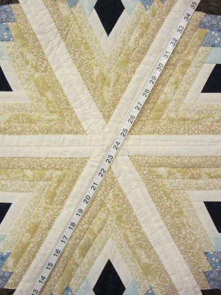 Log Cabin Star Ivory Sage Patchwork Quilt 94x113