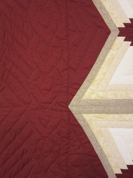 Log Cabin Red Fan Star Patchwork Amish Quilt 106x114