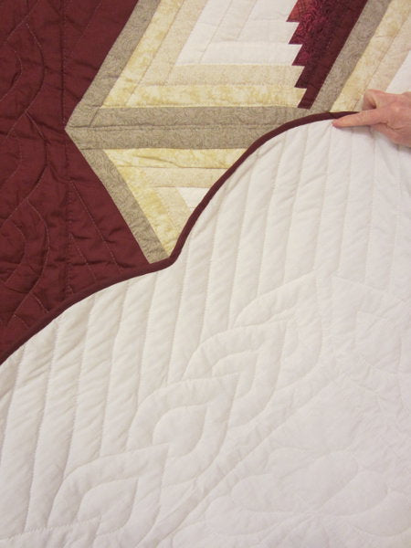 Log Cabin Red Fan Star Patchwork Amish Quilt 106x114