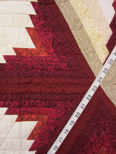 Log Cabin Red Fan Star Patchwork Amish Quilt 106x114