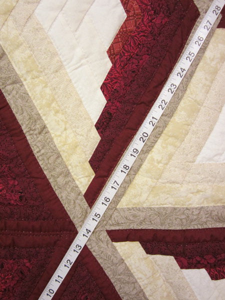 Log Cabin Red Fan Star Patchwork Amish Quilt 106x114
