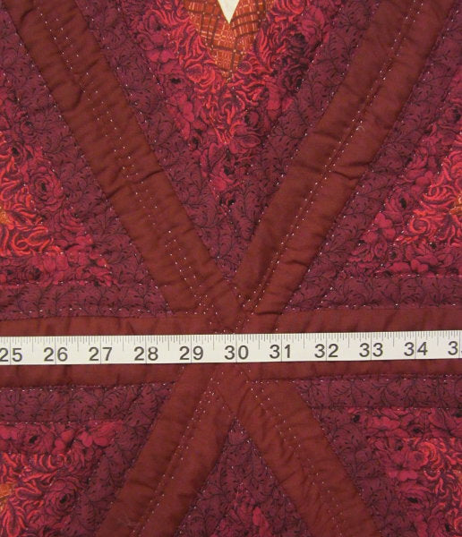 Log Cabin Red Fan Star Patchwork Amish Quilt 106x114