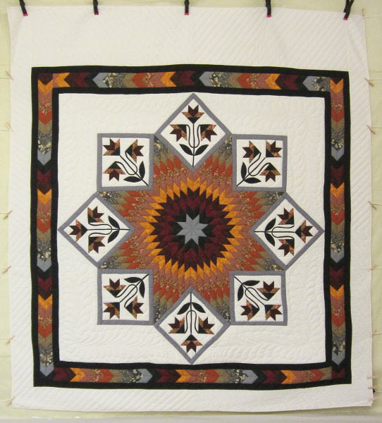 Framed Dutch Tulip Lone Star Amish Quilt 104x115