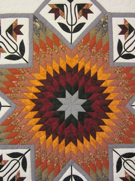 Framed Dutch Tulip Lone Star Amish Quilt 104x115