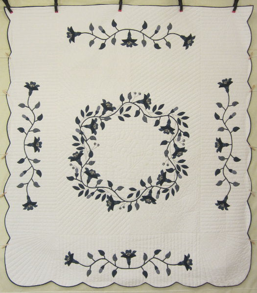 Country Flower Wreath Applique Amish Quilt 98x109