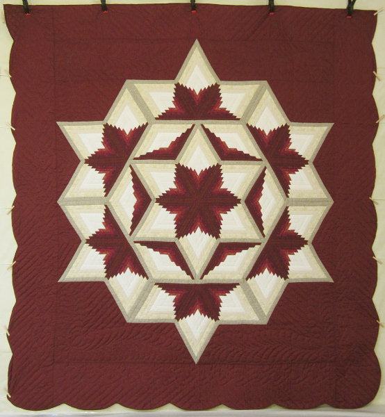 Log Cabin Fan Star Patchwork Amish Quilt 106x114