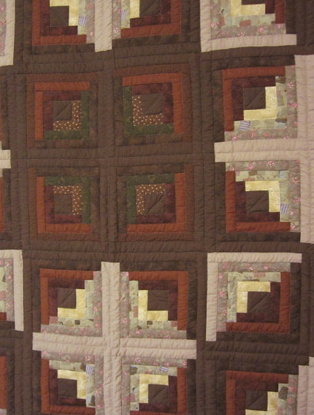 Earth Star Log Cabin Amish Quilt 103x115