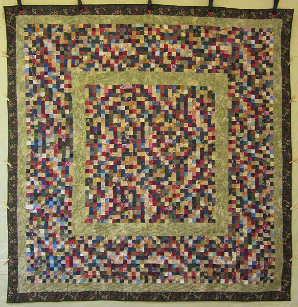 Framed Postage Stamp Patchwork Amish Quilt 104x107
