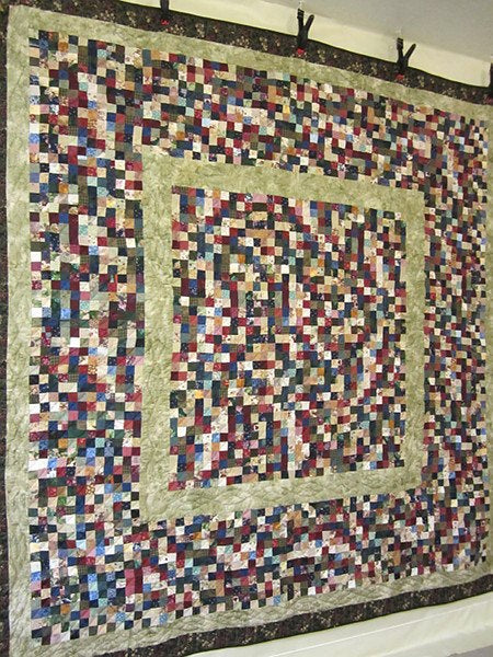 Framed Postage Stamp Patchwork Amish Quilt 104x107