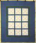 Blue White Embroidered Flowers Amish Quilt 91x104