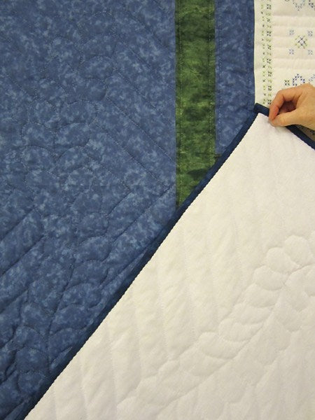 Blue White Embroidered Flowers Amish Quilt 91x104