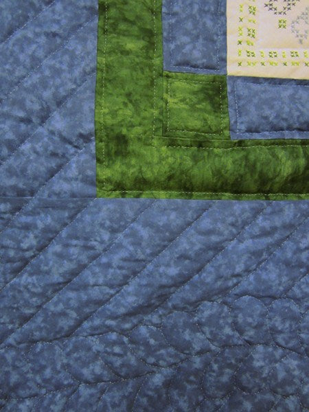 Blue White Embroidered Flowers Amish Quilt 91x104