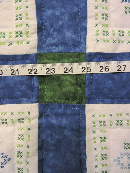 Blue White Embroidered Flowers Amish Quilt 91x104