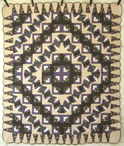 Fan Log Cabin Patchwork Amish Quilt 94x109