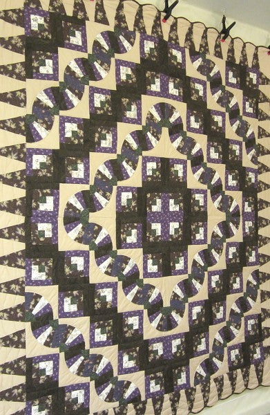 Fan Log Cabin Patchwork Amish Quilt 94x109
