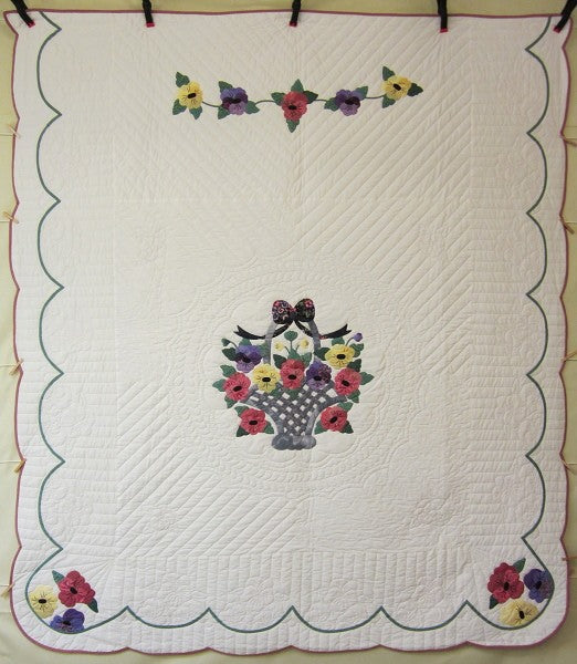 Basket Posies Flower Applique Amish Quilt 92x104