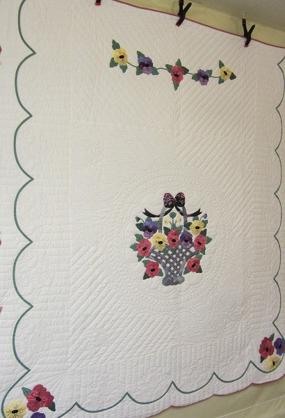 Basket Posies Flower Applique Amish Quilt 92x104