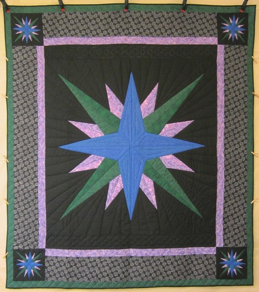 Mariners Compass Starburst Patchwork Amish Quilt 94x106
