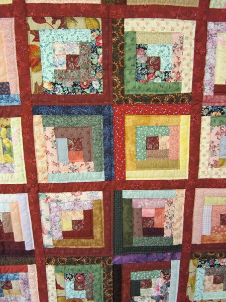 Colorful Log Cabin Patchwork Amish Quilt 90x101