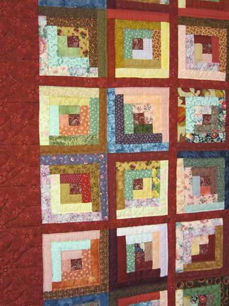 Colorful Log Cabin Patchwork Amish Quilt 90x101