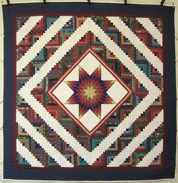 Northern Lights Log Cabin Star Patchwork Amish Quilt 103x104