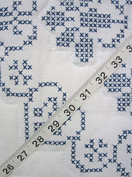Stunning Blue White Embroidered Amish Quilt 80x103