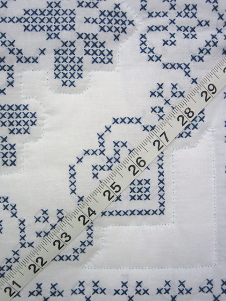 Stunning Blue White Embroidered Amish Quilt 80x103