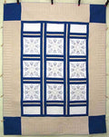 Tan Blue White Star Crystal Embroidered Amish Quilt 82x104