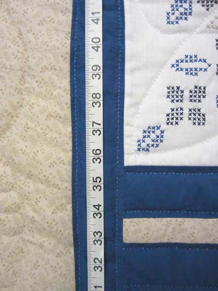 Tan Blue White Star Crystal Embroidered Amish Quilt 82x104