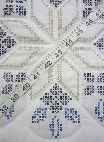 Tan Blue White Star Crystal Embroidered Amish Quilt 82x104