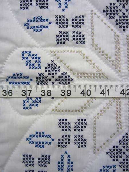 Tan Blue White Star Crystal Embroidered Amish Quilt 82x104