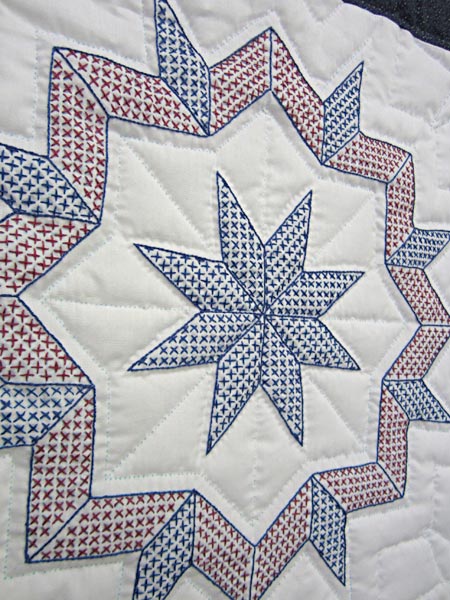 Red White Blue Embroidered Amish Quilt 97x107