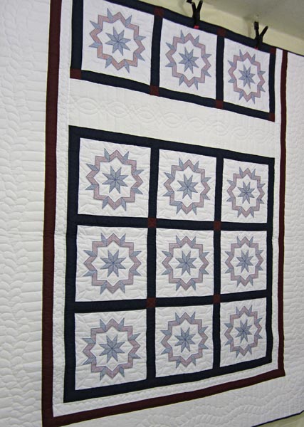 Red White Blue Embroidered Amish Quilt 97x107