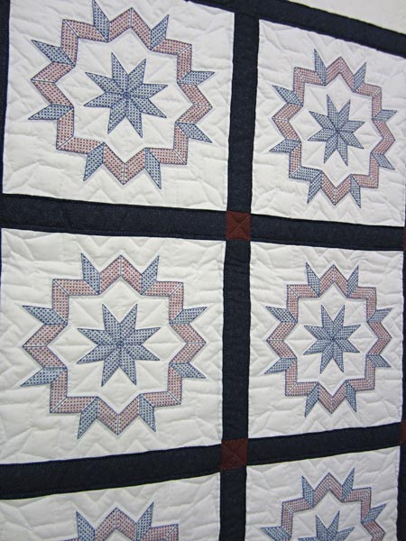 Red White Blue Embroidered Amish Quilt 97x107