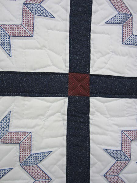 Red White Blue Embroidered Amish Quilt 97x107