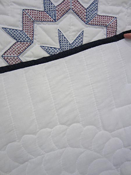 Red White Blue Embroidered Amish Quilt 97x107