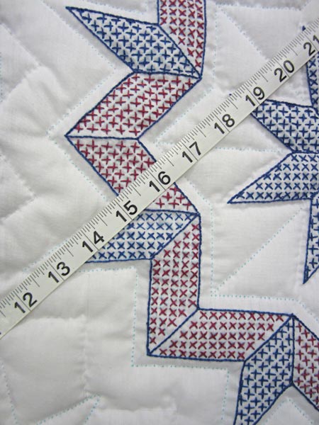 Red White Blue Embroidered Amish Quilt 97x107