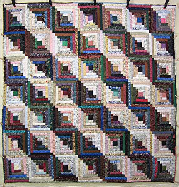 Grandmas Scrap Log Cabin Patchwork Amish Quilt 106x109
