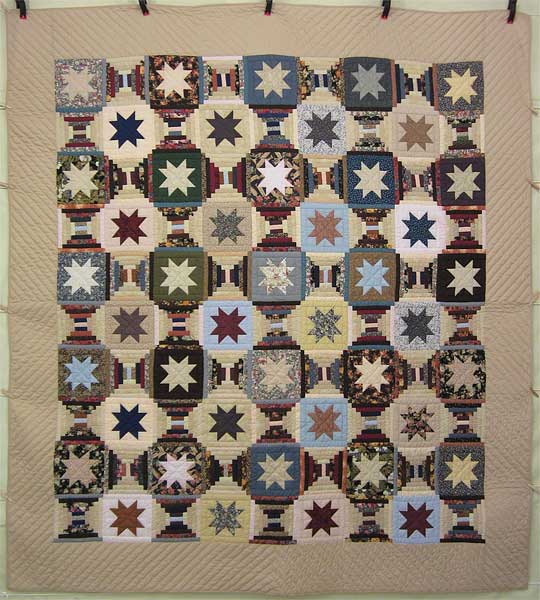 Scrappy Star Over Log Cabin Patchwork Amish Quilt 101x110