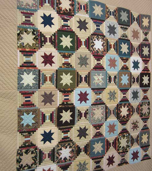 Scrappy Star Over Log Cabin Patchwork Amish Quilt 101x110