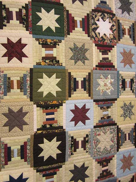Scrappy Star Over Log Cabin Patchwork Amish Quilt 101x110