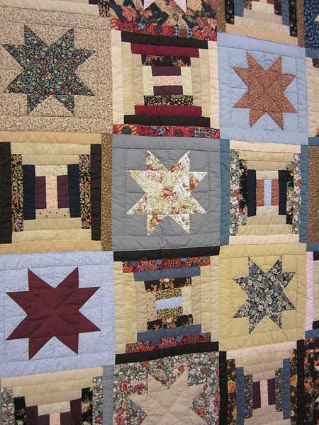 Scrappy Star Over Log Cabin Patchwork Amish Quilt 101x110