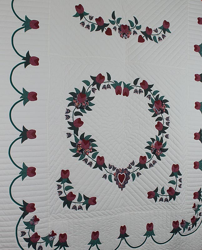 Heart of Roses Applique Amish Quilt 98x107