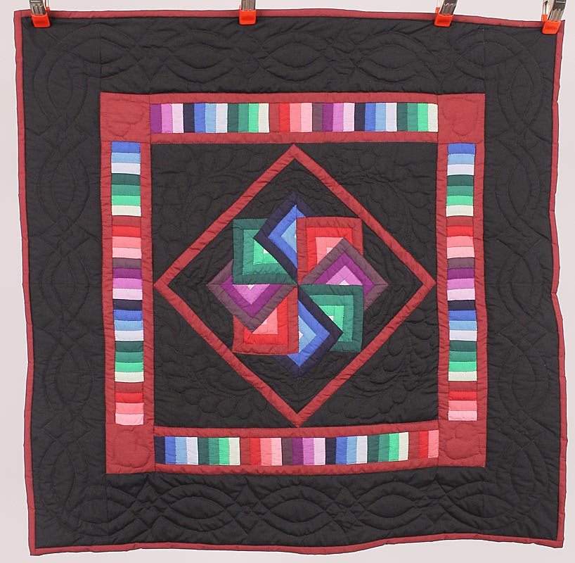 Black Spinning Star Amish Patchwork Wall Hanging Quilt