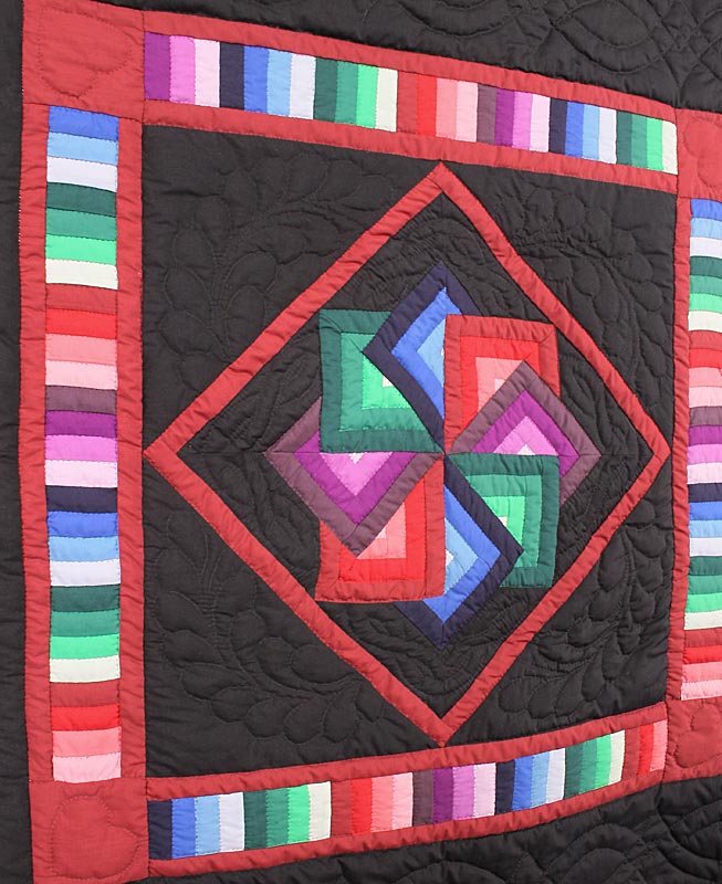 Black Spinning Star Amish Patchwork Wall Hanging Quilt