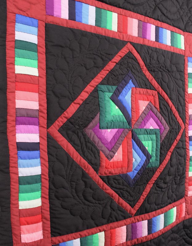 Black Spinning Star Amish Patchwork Wall Hanging Quilt