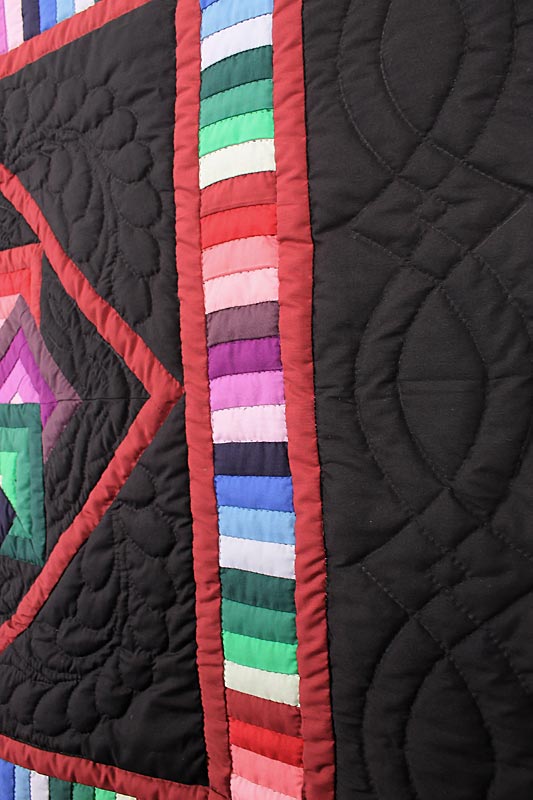 Black Spinning Star Amish Patchwork Wall Hanging Quilt