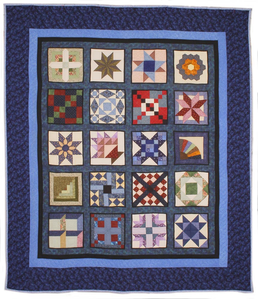 Blue Sampler Amish Patchwork Queen Quilt 99x115