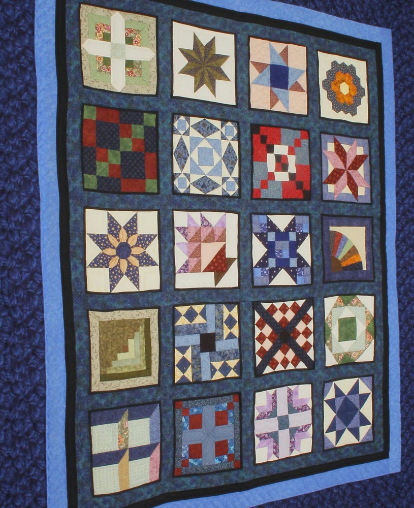 Blue Sampler Amish Patchwork Queen Quilt 99x115